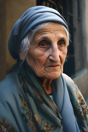 Portrait of an elderly woman in the streets of the old cityの素材