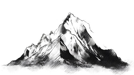Hand drawn mountain landscape. Black and white sketch of a mountain peak.の素材