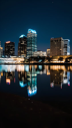 Downtown Orlando skyline at night.の素材