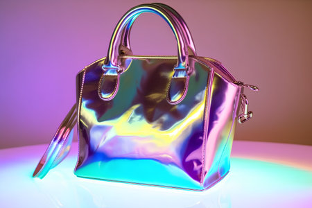 Luxury leather handbag on a purple background. 3d renderingの素材