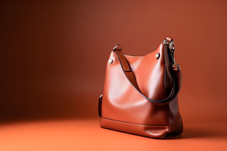 Women's leather handbag on a brown background. Fashion concept.の素材