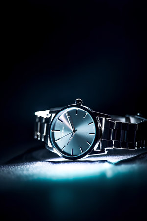 Luxury wrist watch on a dark background. Selective focus.の素材