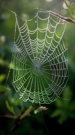 spider web with dew drops in morning light, shallow depth of fieldの素材