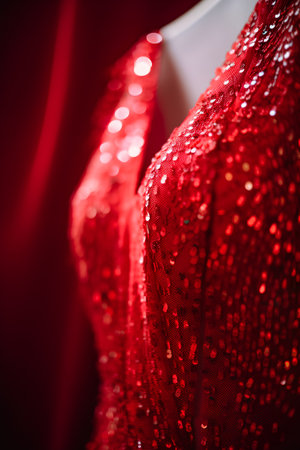 Red dress on a mannequin in a fashion store, close upの素材
