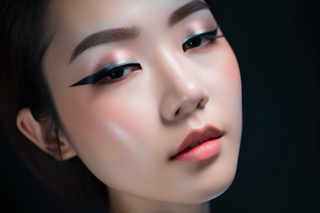 Closeup portrait of beautiful asian woman with professional make up.の素材