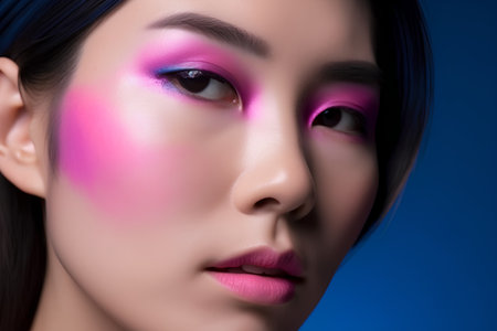 Close-up portrait of beautiful asian woman with bright make-upの素材