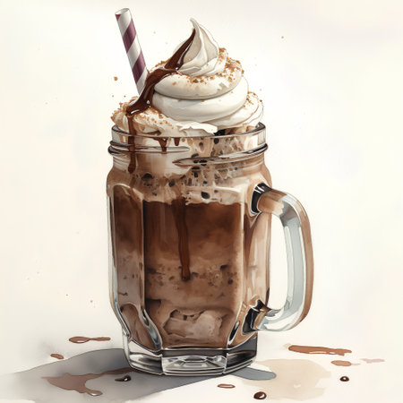 Iced chocolate milkshake with whipped cream and chocolate sprinklesの素材