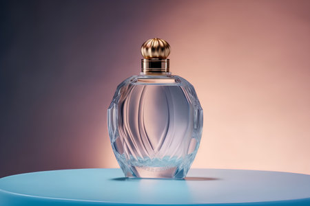 Perfume bottle on a blue background. 3d rendering.の素材