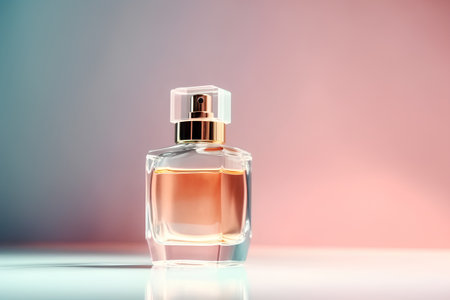 Perfume bottle on a colorful background. Perfumery product.の素材
