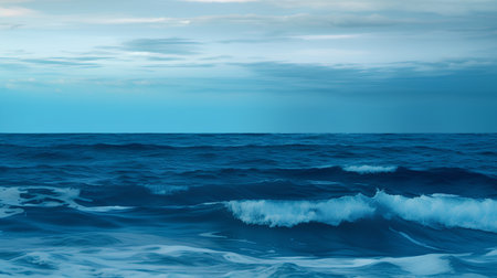 Blue sea with waves and blue sky. Nature composition. 3d renderの素材