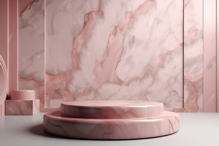3d render of pink marble podium for product presentation. Abstract background.の素材