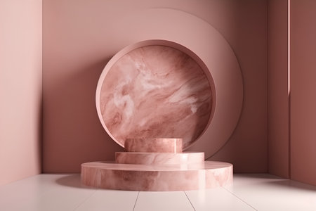 3d render of abstract geometric forms. Pink podium for your designの素材