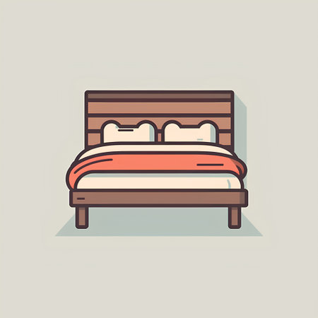 Bed icon. Vector illustration of a bed in flat design style.の素材