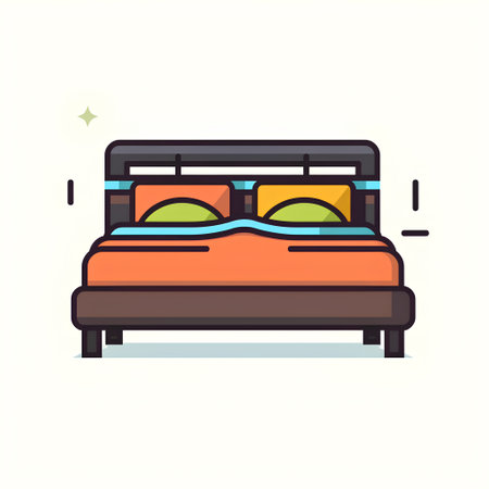 Double bed in flat line style. Vector illustration for your design.の素材