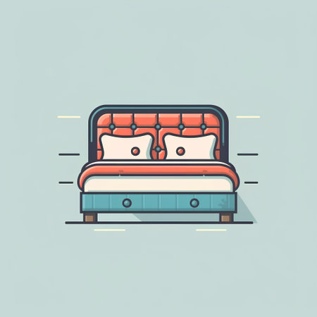 Double bed with pillows. Vector illustration in flat design style.の素材