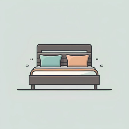 Vector illustration of bed in flat line style. Bedroom icon.の素材