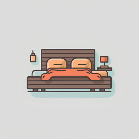 Double bed vector icon in flat style. Bedroom interior design illustration.の素材