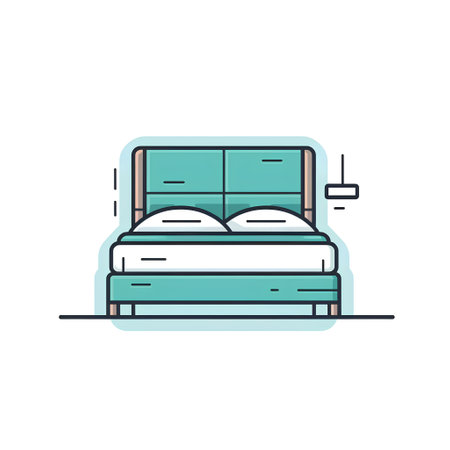 Bed flat line icon. Bedroom, bedroom, interior. Vector illustrationの素材