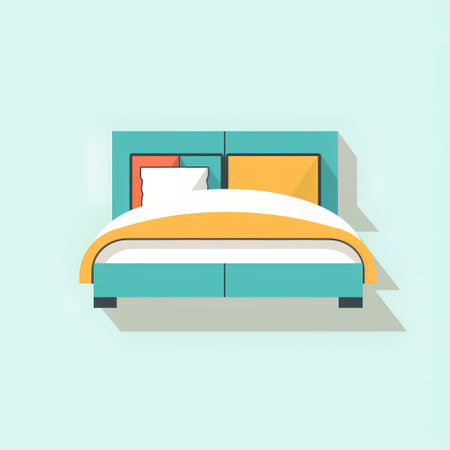 Flat bed with pillows and bedside table. Vector illustrationの素材