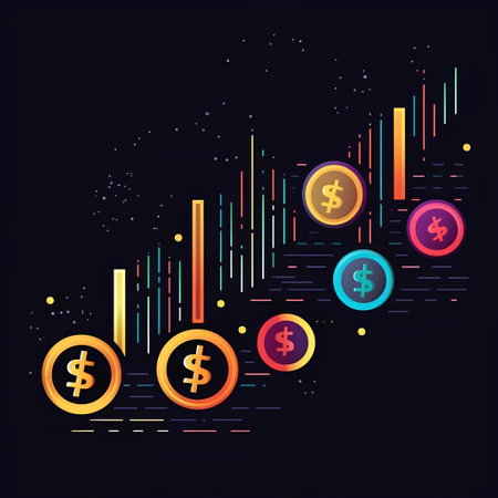 Vector illustration of money growth chart on dark background. Eps 10.の素材