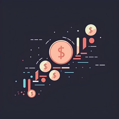 Finance and money concept. Vector line art illustration of coin stack on dark background.の素材