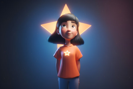 3d illustration of a female character with a star on her headの素材