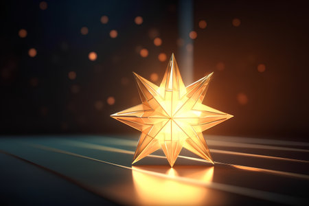 golden star on a dark background. 3d render illustration.の素材