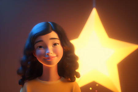 Portrait of a beautiful woman with a star in the background.の素材