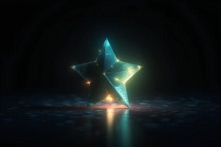 Glowing star on dark background, 3d rendering. Computer digital drawing.の素材