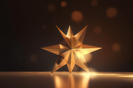 Golden christmas star on a dark background. 3d rendering.の素材