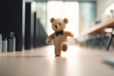 Teddy bear on the floor in the office. Selective focus.の素材
