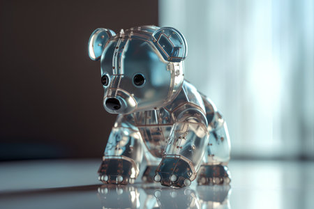 3D rendering of a robot standing on a table in the officeの素材