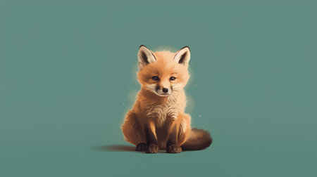 Cute fox sitting on a green background with copy space for textの素材