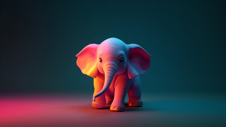 Elephant in neon light. 3d illustration. 3d renderingの素材