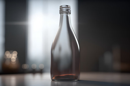 Empty glass bottle on dark background. Mock up, 3D Renderingの素材