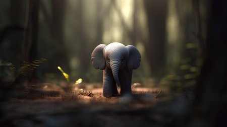 Elephant in the forest, 3d illustration, soft focus.の素材