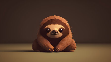 Cute sloth on brown background, 3d render, square imageの素材