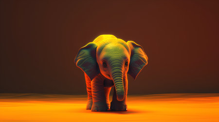 Elephant in orange light. 3d render. Illustration.の素材