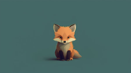 Cute cartoon fox isolated on a green background. Vector illustration.の素材