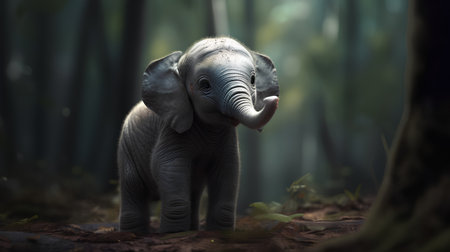 Baby elephant in the forest. Baby elephant walking in the jungle.の素材