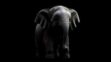 Elephant isolated on a black background with clipping path. 3d illustrationの素材
