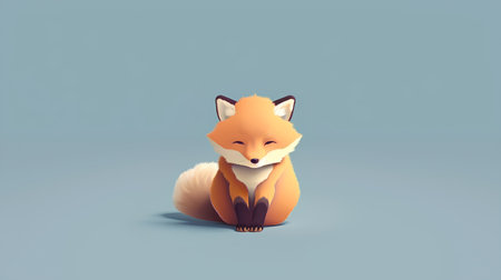 Cute fox on blue background. 3d illustration. Minimal style.の素材