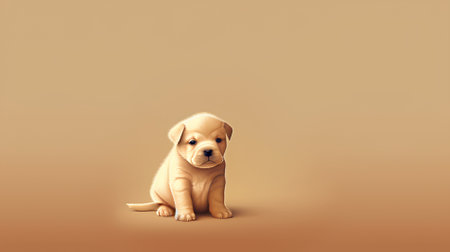 Labrador puppy sitting on a brown background with copy space for textの素材