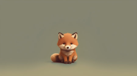 Cute little red fox sitting on a green background. 3d renderingの素材