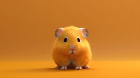 Cute hamster isolated on orange background. 3D rendering.の素材