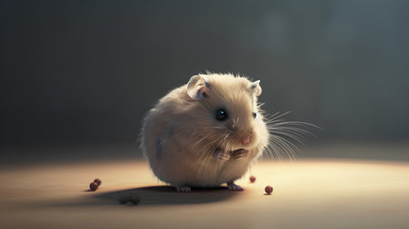 Hamster on a dark background with grains of coffee in the foregroundの素材