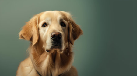 Golden Retriever on a dark green background. Studio shot.の素材