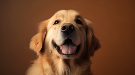 Golden Retriever on a brown background. Studio portrait of a dog.の素材