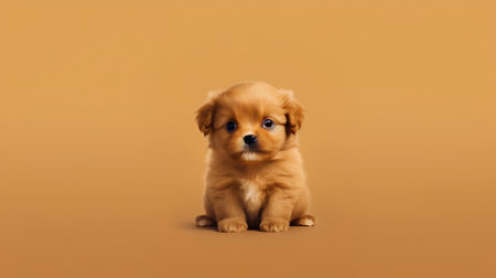 Cute puppy on a orange background. The concept of pets.の素材