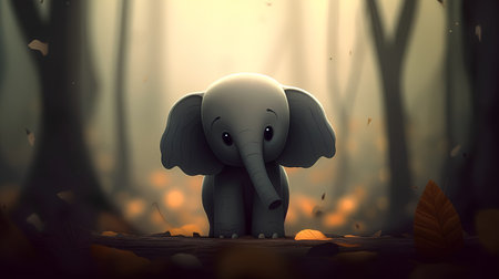 Elephant in the forest. 3D rendering. Illustration.の素材